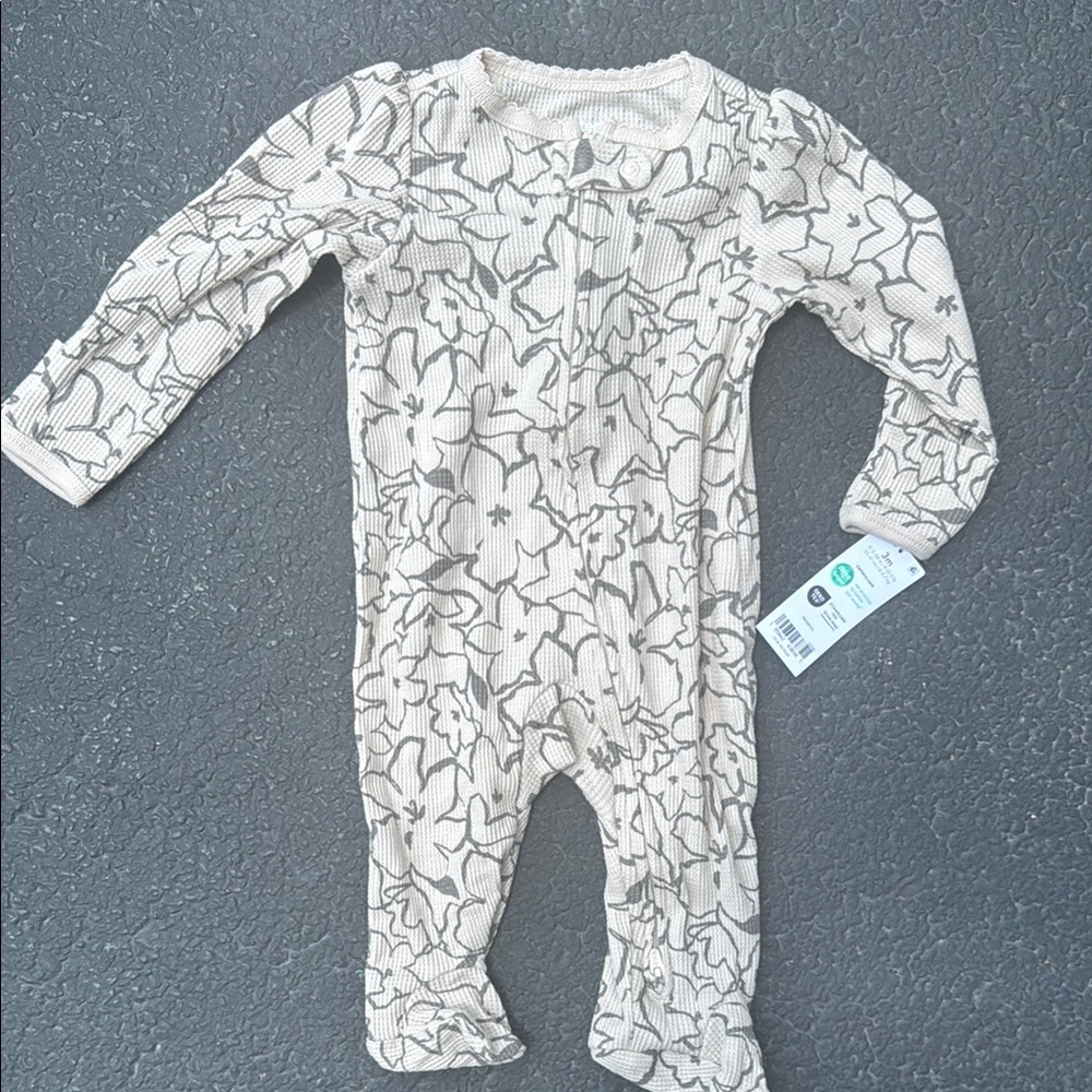 Carter's Cream and Gray Footies One Piece with Delicate Floral Design